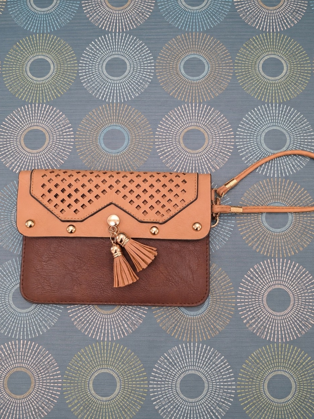 Two-Tone Brown & Tan Tassel Wristlet by